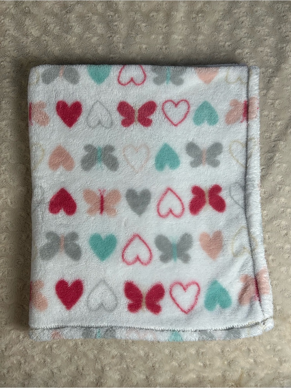 Chickpea Butterfly Hearts Baby Blanket White Pink Mint Green Gray Chick Pea